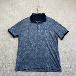 Lief Horsens Couture Men Polo Short Sleeves Shirt Sz L Blue Floral Tropical AOP